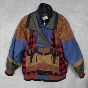 Vtg Gallery Patchwork Jacket Quilted Panel Mixed Media Grunge Jacket Unisex sz M